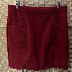 Elegant Burgundy Lace-Up Skirt